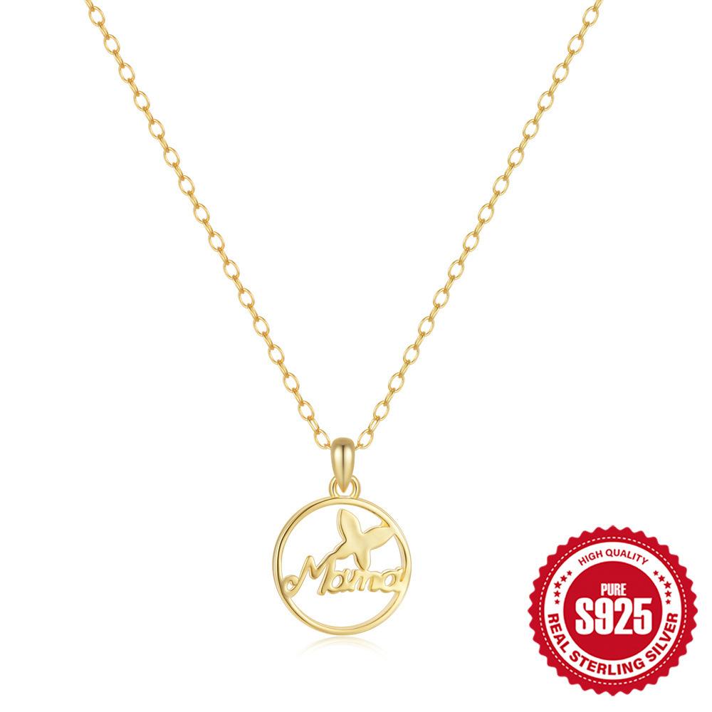 

S925 Sterling Silver Butterfly English Letters Mama Ladies Pendant Necklace Holiday Gifts Mom Gifts 925 Silver золотой