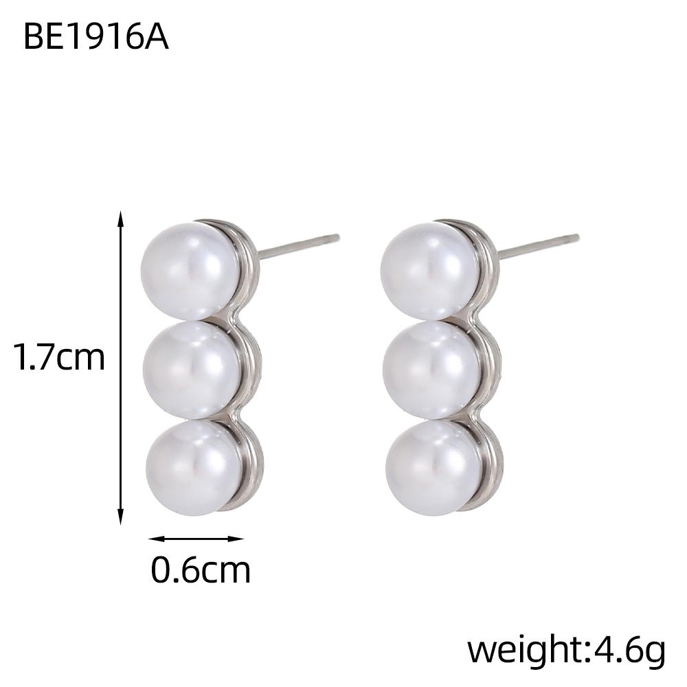 

CARLIDANA Women Jewelry Stainless Steel Gold Plated Bead Clavicle Chains Ball Pendant V Letter Necklace Pearl Earrings Set as photo