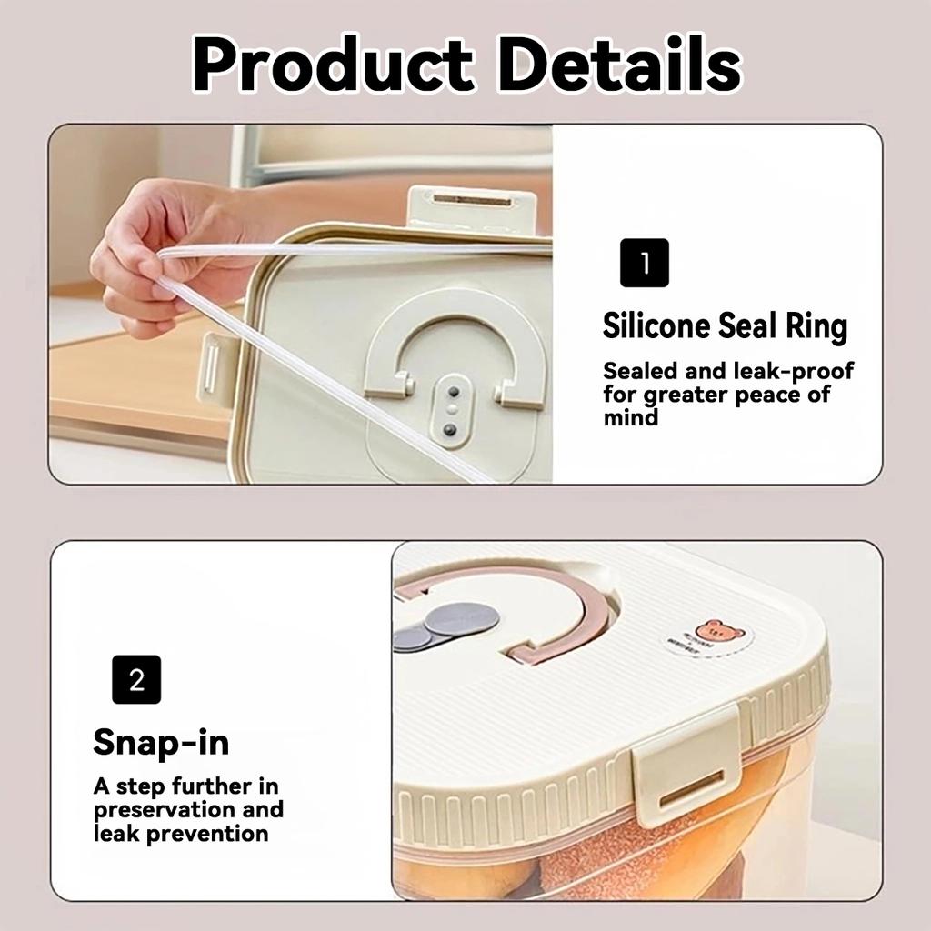 Lednička Úložný box na potraviny Průhledný chlebník s rukojetí a víkem Odolný proti vlhkosti Vzduchotěsná nádoba na chleba a potraviny do kuchyně