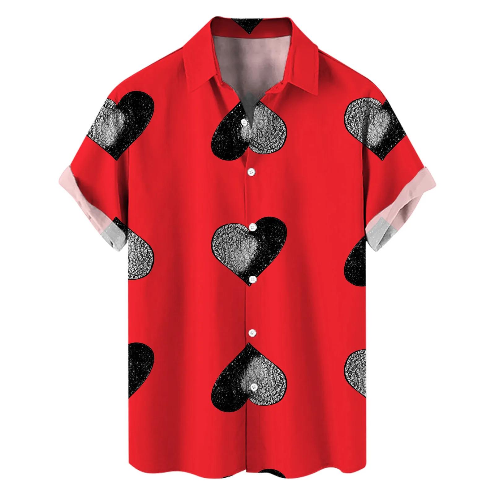

Мужская гавайская рубашка с коротким рукавом с принтом «любовь», модная пляжная повседневная мужская рубашка большого размера, новый стиль 2025 года XL