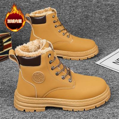 Martin Boots Men's Shoes Winter High-top British Tooling Rhubarb Boots Men's Thickened Cotton Shoes Velvet Warm Snow Boots