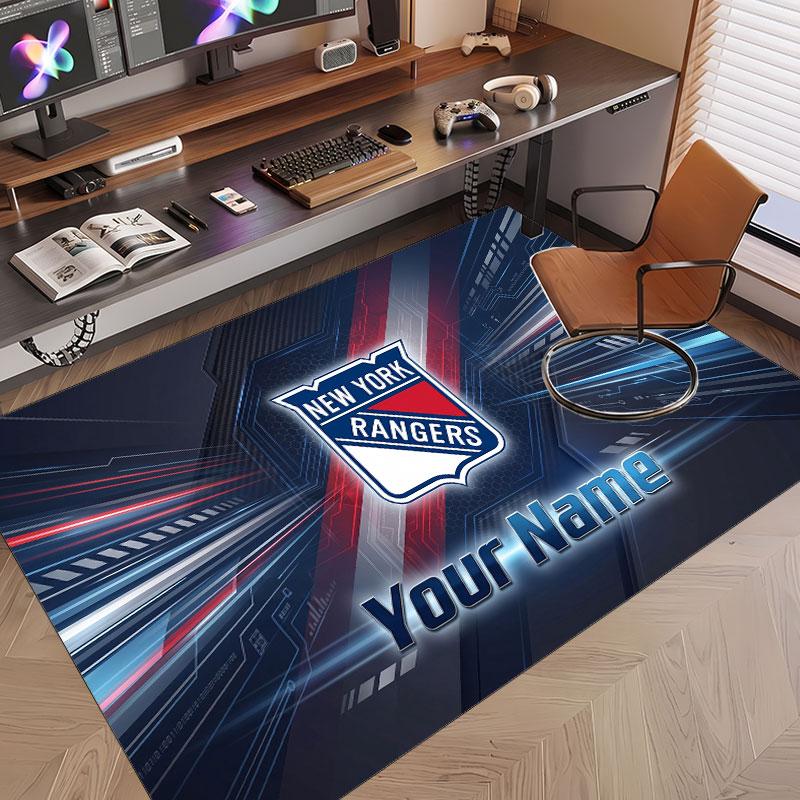 Custom Rug New York Rangers Pattern Print Name Text Soft Non‑Slip Floor Carpet for Home Indoor Decoration