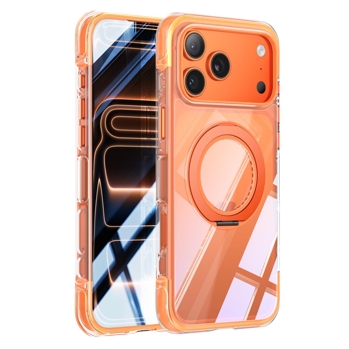 For iPhone 17 Pro Case Compatible with MagSafe Rotating Kickstand Clear Acrylic TPU Shockproof Phone Cover