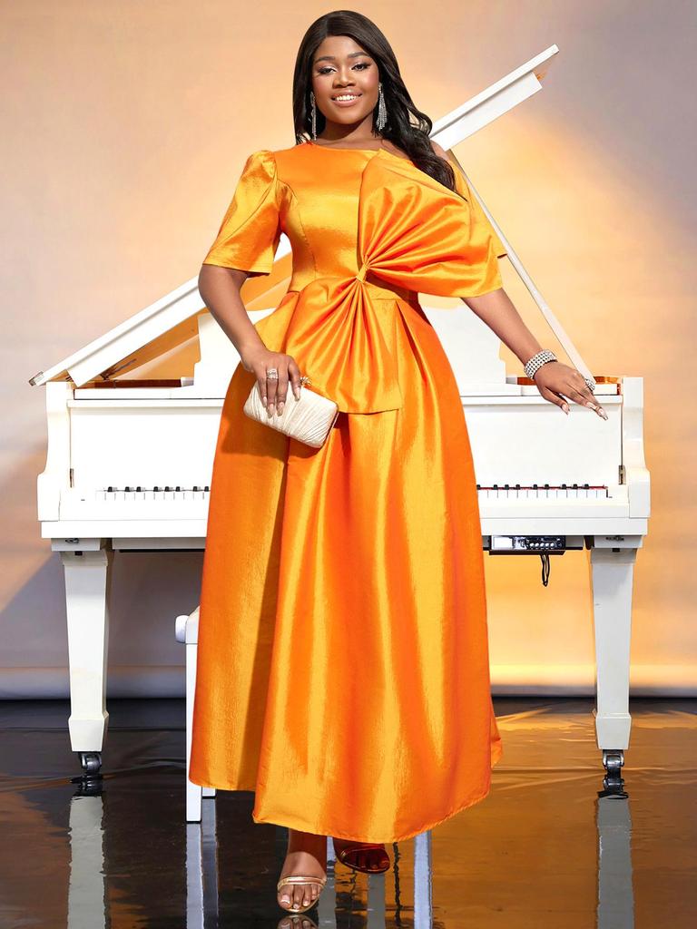 Plus Size Women's High-Waisted Bow Midi Party Dress
