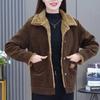 Übergröße Herbst Winter Verdickter Cord Damen Kurzmantel Warm Mode Schlankmachend Locker Langarm Jacke Stilvoll Anti-Aging