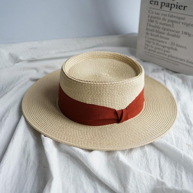 

Japan Korea Foreign Trade French Summer Trendy Men And Women Sunshade Sun Protection Beach Woven Straw Hat Panama Flat Top Hat M（56-58cm）