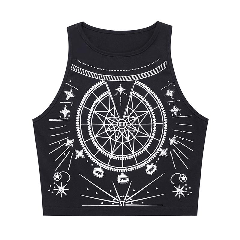 

Готический Винтаж Эмо Принт Майки Панк Укороченные Топы Уличная Одежда Кофточки S чёрный