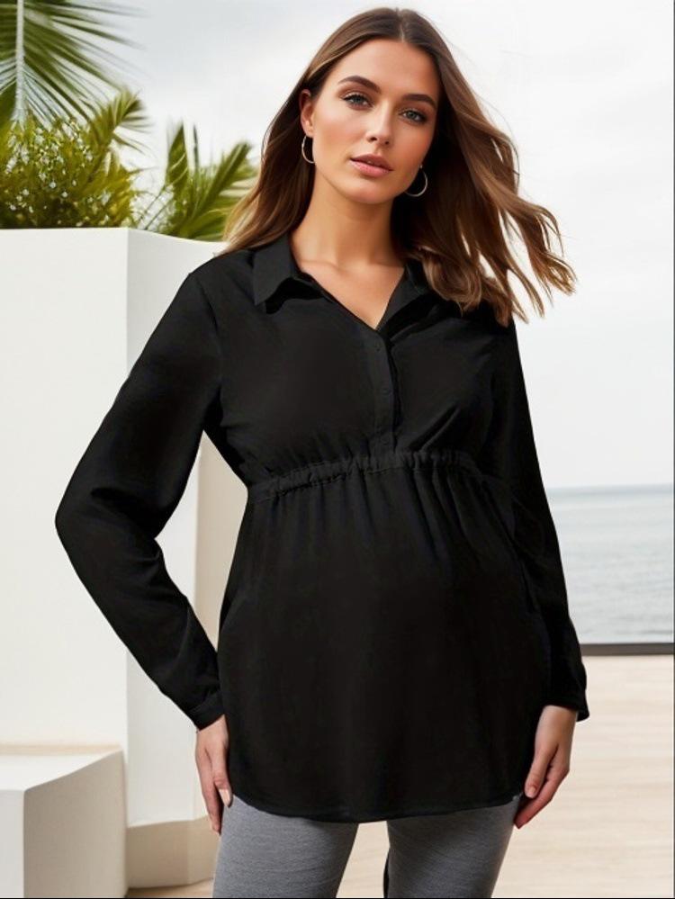 2022 Solid Color V-Neck Long-Sleeved Maternity Top