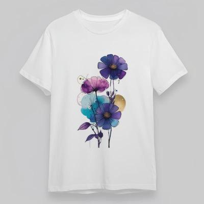 Women's Plus Size Comfortable Classic T-Shirt Watercolor Flowers Graphic Tee