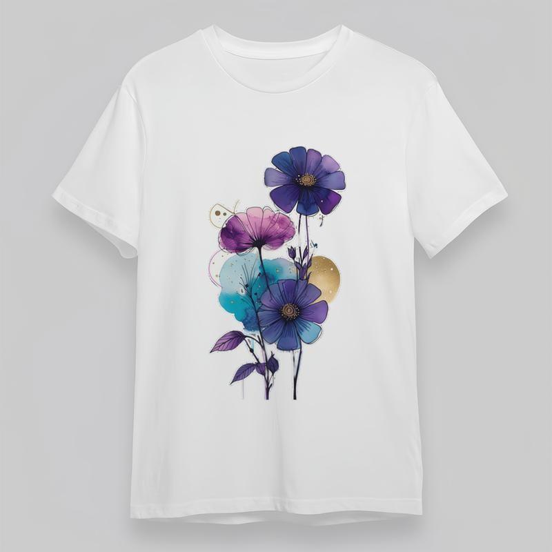 Women's Plus Size Comfortable Classic T-Shirt Watercolor Flowers Graphic Tee