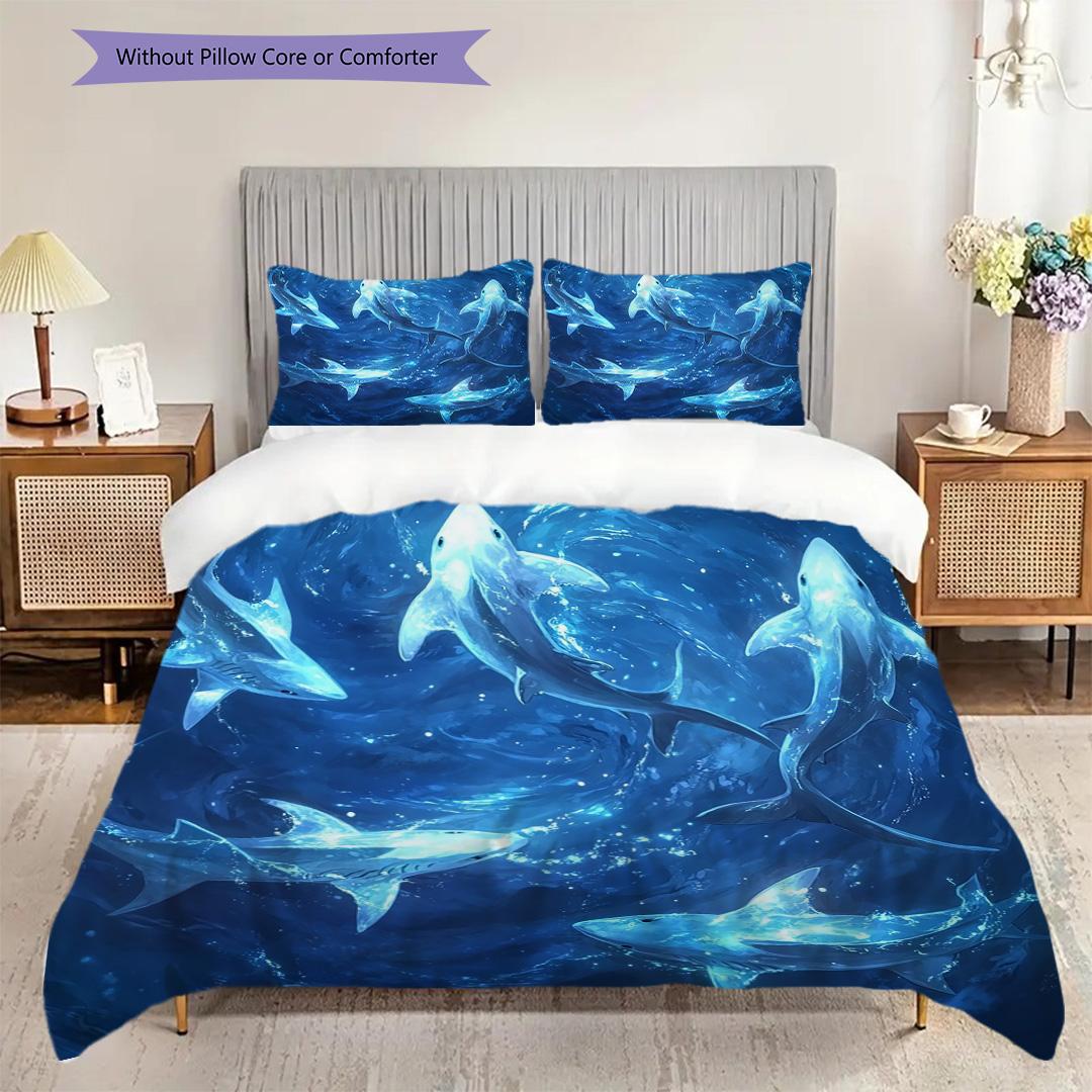 

Shark Pattern Bedding Quilt Set Quilt Cover Pillowcase Home Decoration Birthday Gift (1 * duvet cover + 2 * pillowcase, without core) 135x200cm
