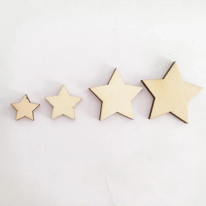 100pcs/lot Unfinished Wooden Stars Ornaments, Assorted Size Cutout Blank Wood Pieces Star for Christmas Wedding Party DIY Crafts