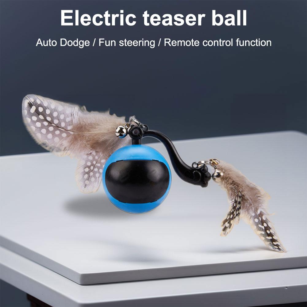 Automatic Rolling Ball with Feather Tails & Sound Self Rotating Ball Interactive Cat Toy Ball for Cats and Kittens