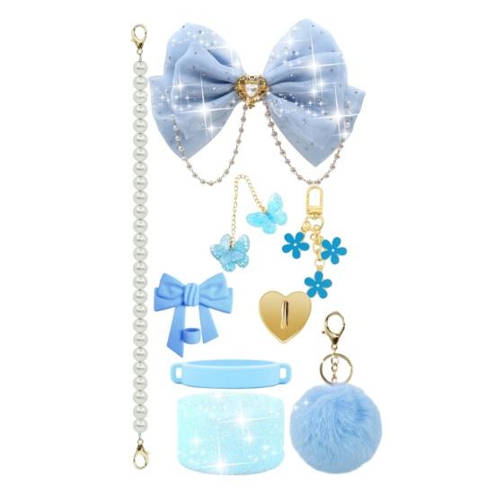 1 Set Tassenhülle Funkelnde Strasssteine Schleife Plüschball Dekoration Kunstperlen Lanyard Tassenzubehör mit Silikonboden-Schutz