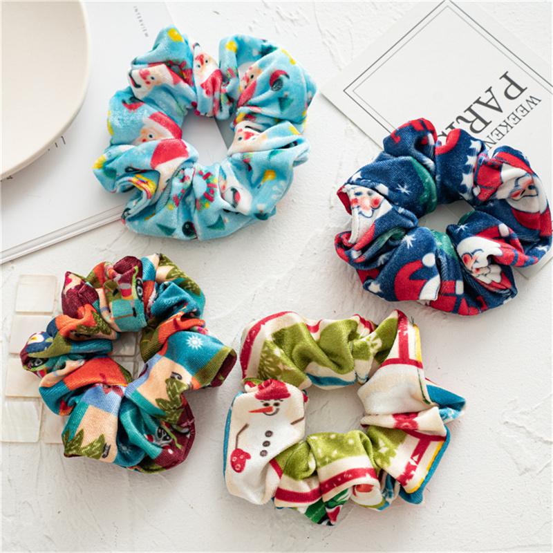 30pcs  Women Hair Scrunchies Christmas Print Corduroy Cloth Hairbands Lady Girls Ponytail Hair Ties Accessories