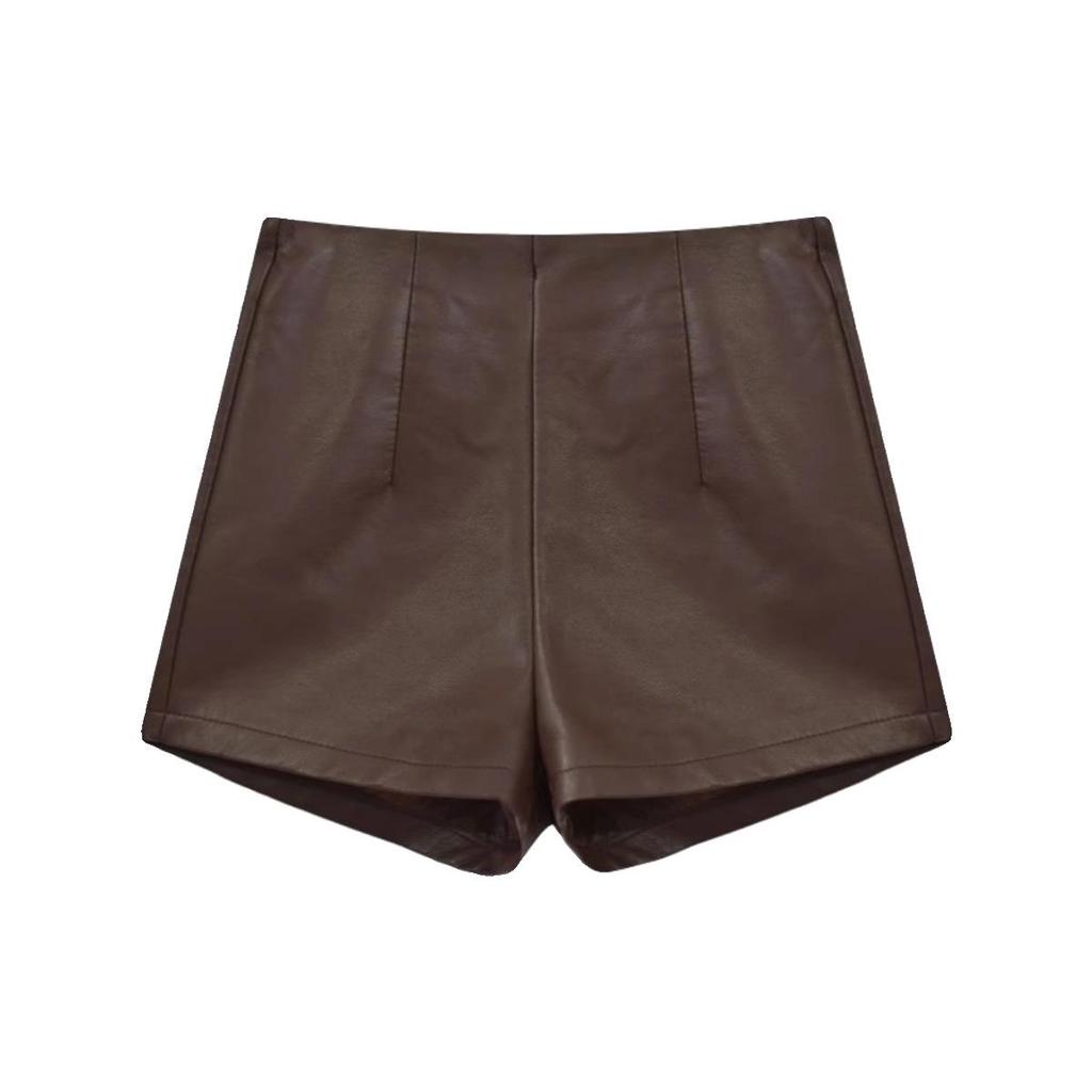 Women's 2025 High-Waist Black Leather Slimming Shorts - A-Line, Slim Fit, Casual Spring Hot Pants