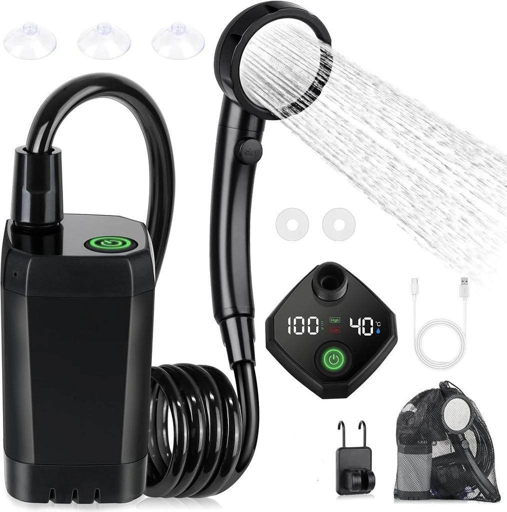Portable Outdoor Shower 6000mAh Digital Display Camping Showerhead With Type-C Dual Mode Compact Design