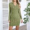 Women's V-neck Casual Print Long-sleeved Fitted Dress