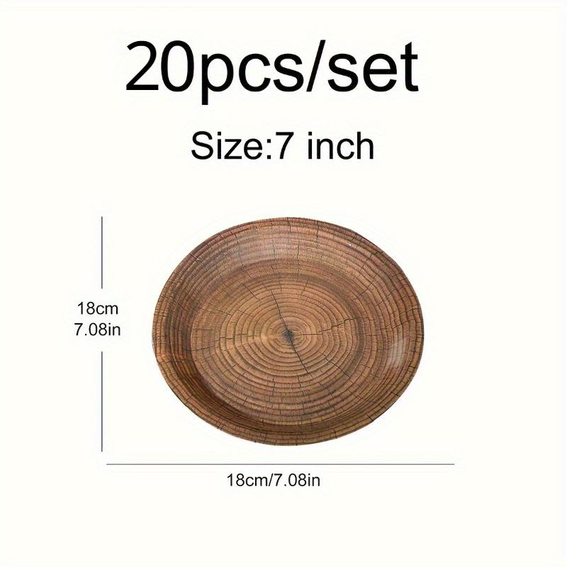 

20PCS Retro Imitation Wood Grain Disposable Dining Plate, Wood Grain Decorative Paper Plate Set, Paper Plate Supplies