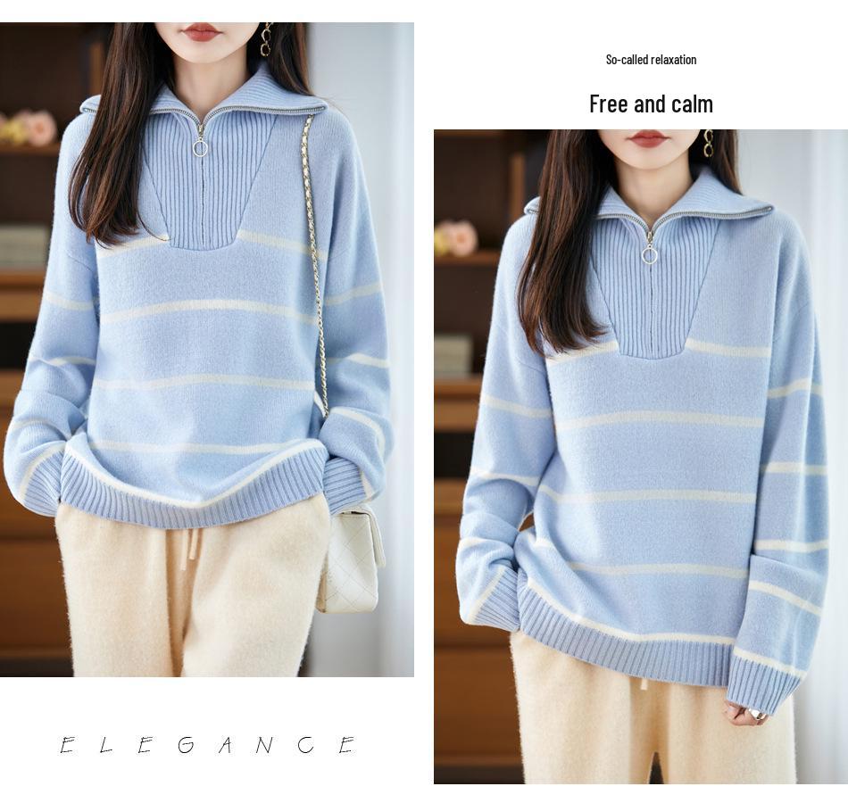 Women's Fashionable Pure Wool Coat - Autumn/Winter Thick Lapel Knitwear Sweater