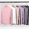 Solid Color Long Sleeve T Shirt For Women With High Neck And Spliced Design