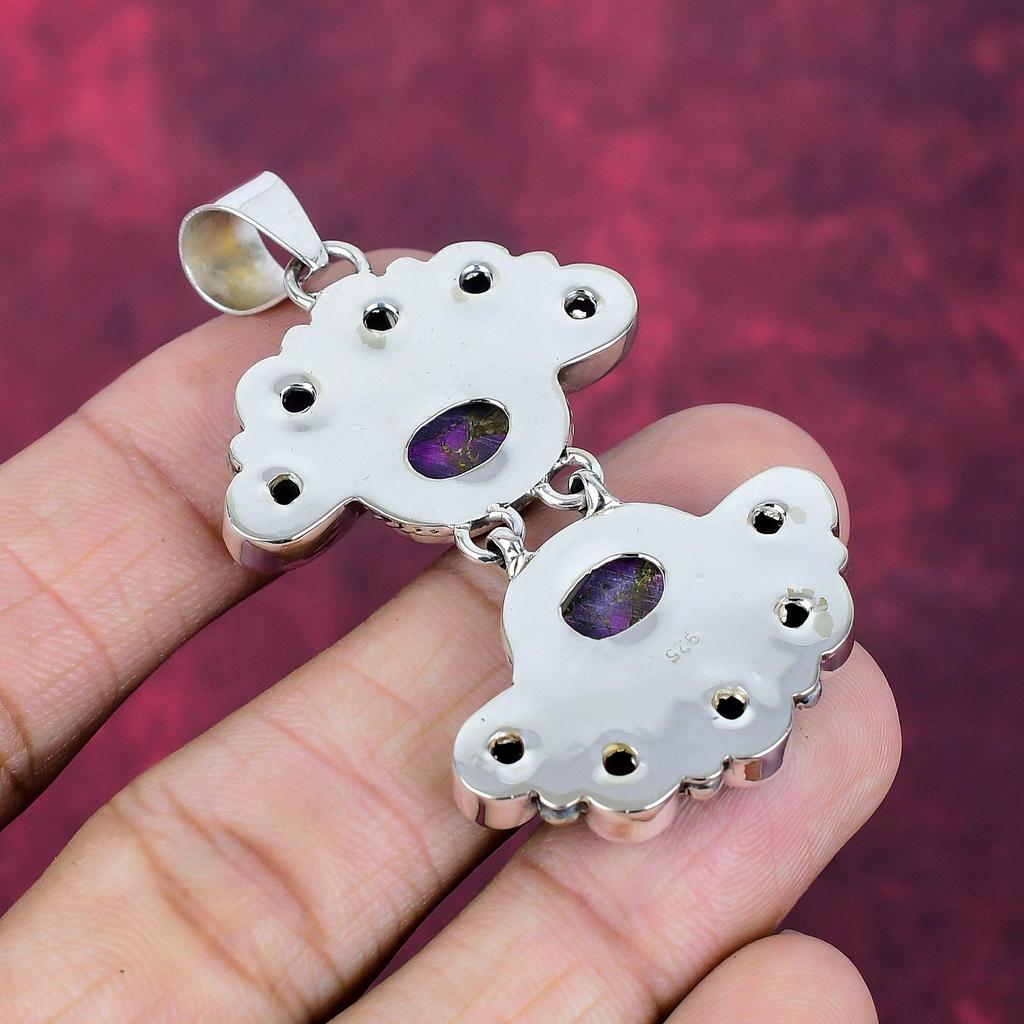 Purple Copper Turquoise Handmade Gemstone Pendant, 925 Solid Sterling Silver Pendant Antique Jewelry, For Engagement Gift