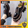 Size 35-43, large size thick-soled heightened retro British style small leather shoes women's 41 round head black lace-up versatile single shoes