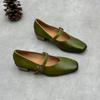 Johnature Echtes Leder Dicke Absätze Retro Damen Pumps Retro Eckige Zehenpartie Mary Jane Absatzschuhe