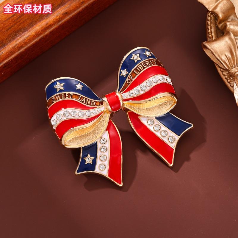 National flag bow brooch, Stars and Stripes enamel pin, Independence Day themed bag, clothes decorative accessories