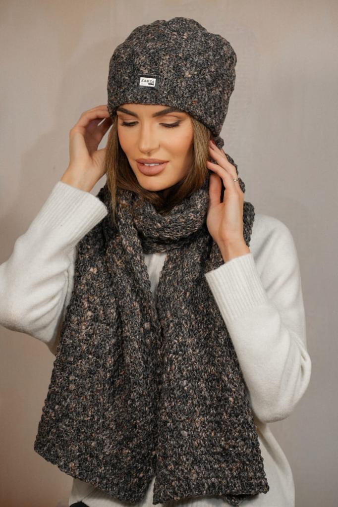 Winter Set Hat with Scarf Color Brown Kamea-Dotto