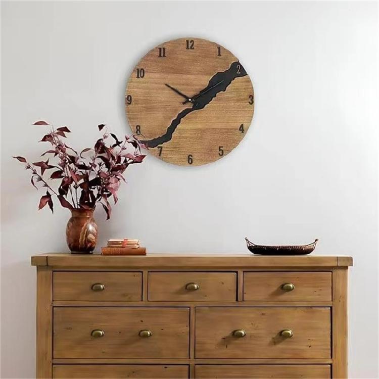 Moderne Wanduhr mit Rissmuster ohne Ticken Holz 30cm Hängeuhren für Büro Wohnzimmer Küche Schule