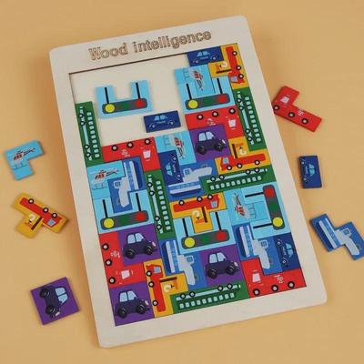 Holz Lern-Tetris-Blöcke - Tangram Puzzle Spiel für die frühe Kindheit