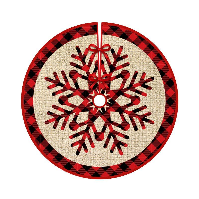 Tree Christmas Skirt Red Plaid Santa Elk Carpet Mat Cover Home Decoration Xmas