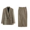 Women's Clothing Fashion Style Gingham Straight Skirt Suit Outwear
