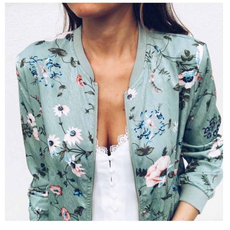 Women's Casual Floral Zip Up Bomber Jacket Coat Stand Collar Lightweight Short Outwear Tops New Round Neck Printed Fashion Zipper Jacket