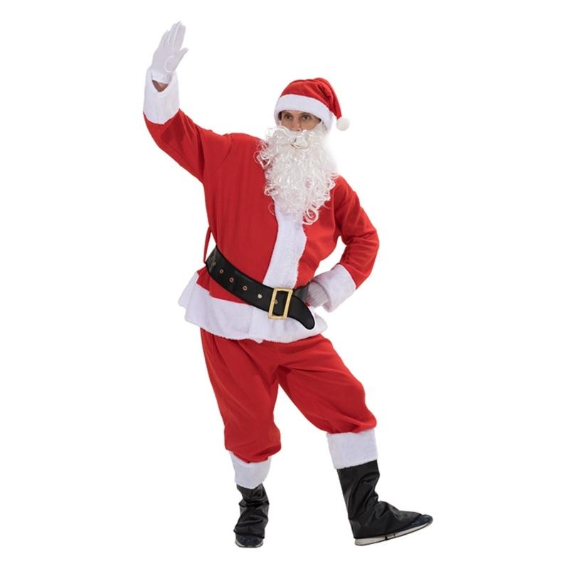 7Pieces Christmas Santa Clause Costume Set, Adult Santa Clause Suit Santa Cosplay Props for Christmas Halloween Cosplay