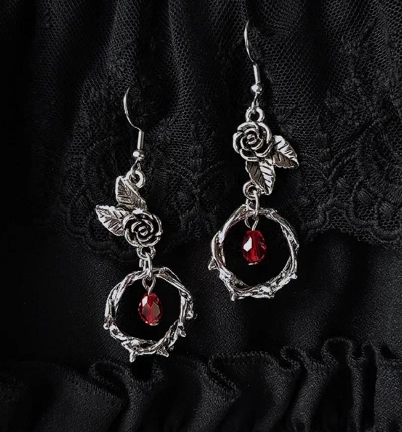 Vintage Gothic Vampire Witch Black Rose Earrings for Women  Creative Holiday Party Personalized Jewelry Accessories