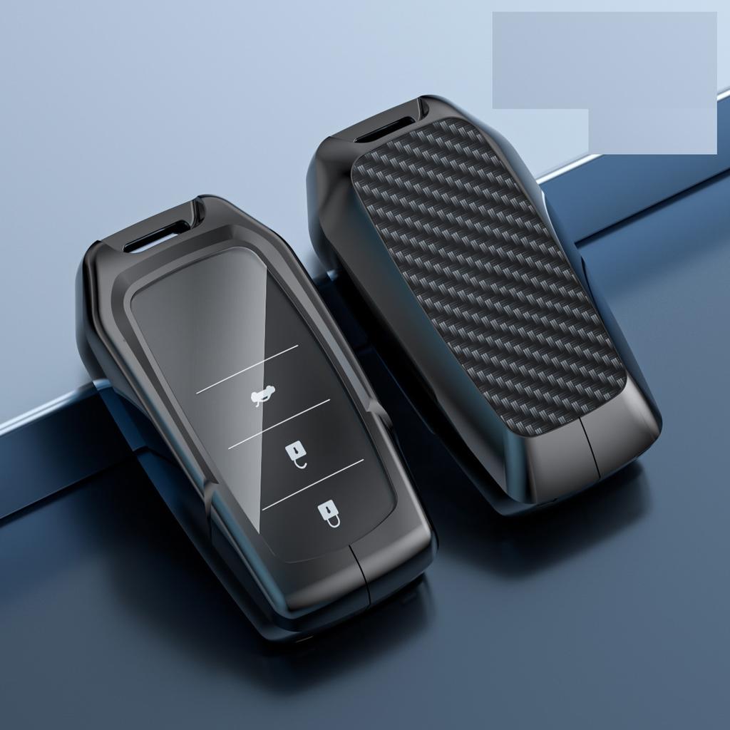 Carbon Fiber Alloy Car Remote Key Fob Case Key Cover For Toyota Chr Hilux Fortuner Land Cruiser 200 Camry Corolla Crown Rav4