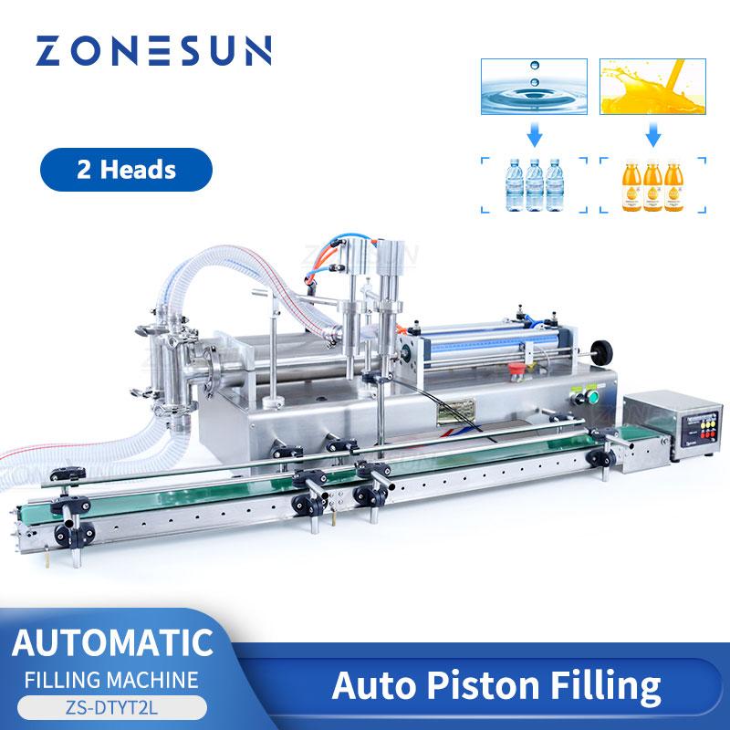 ZONESUN ZS-DTYT2L Automatic Pneumatic 2 Heads Liquid Filling Machine For Digital Control Juice Beverage Bottle Filler