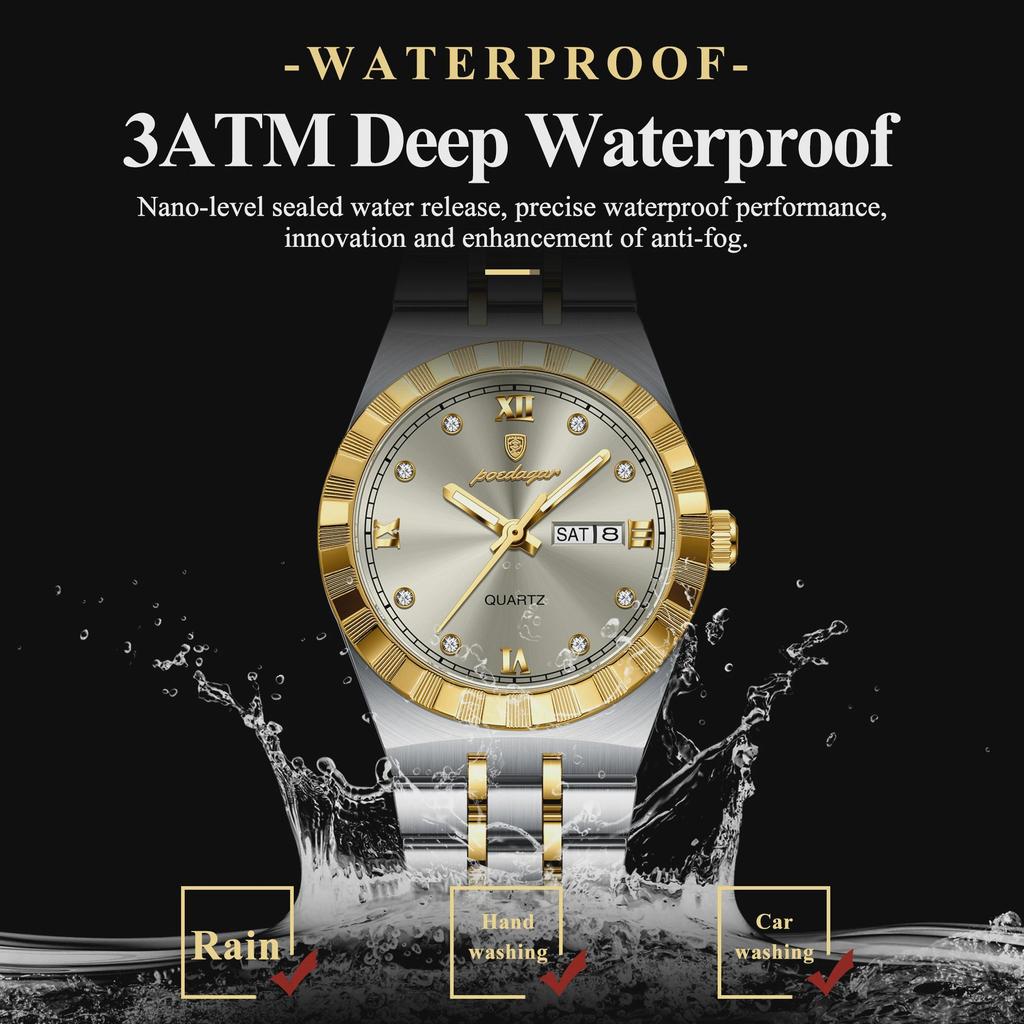 POEDAGAR Luxury Woman Watch Week Date Waterproof Luminous Business Women's Watch Stainless Steel Quartz Casual Watches For Women