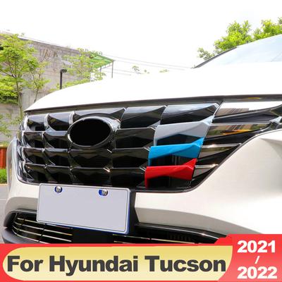 Dla Hyundai Tucson NX4 2022 2023 Hybrid N Line samochodowe wykończenie przedniego grilla Sport Strip Cover 3 sztuk 3D naklejki akcesoria zewnętrzne