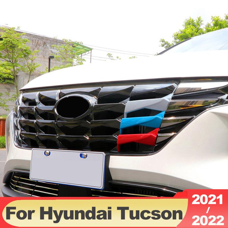 

Для Hyundai Tucson NX4 2022 2023 Hybrid N Line отделка передней решетки автомобиля, спортивная полоска, 3 шт., 3D наклейки, внешние аксессуары 3 pcs