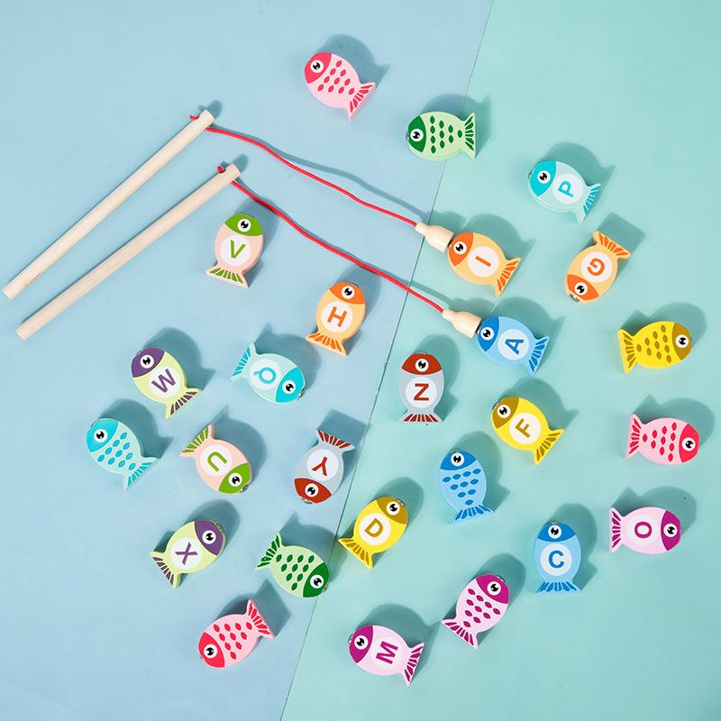 Kids Wooden Fishing Game Toys Gifts Early Education Alphabet Numeric Cognitive Toys Children Interactive Games Toys For Gifts