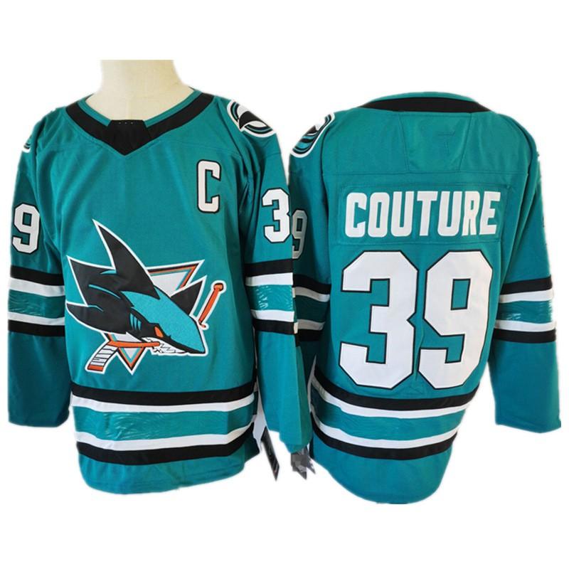 Mens Retro Embroidered Ice Hockey Jersey Team Shark 39 Practice Uniform Cotton Blend Sportswear