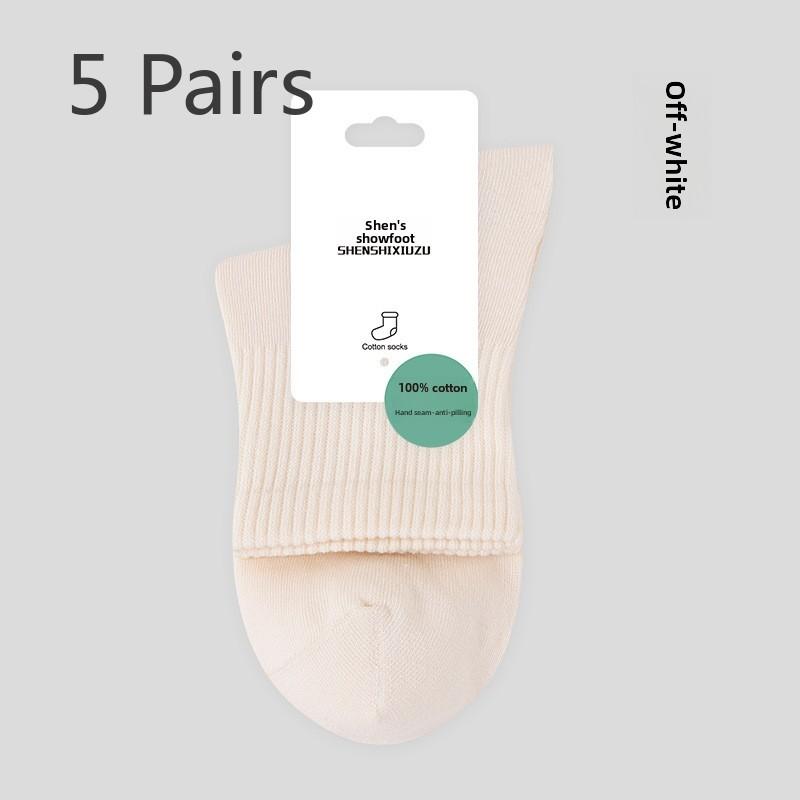 5 Pairs of Women's Thin Sweat-wicking Odor Proof Cotton Sports Mid Tube Socks