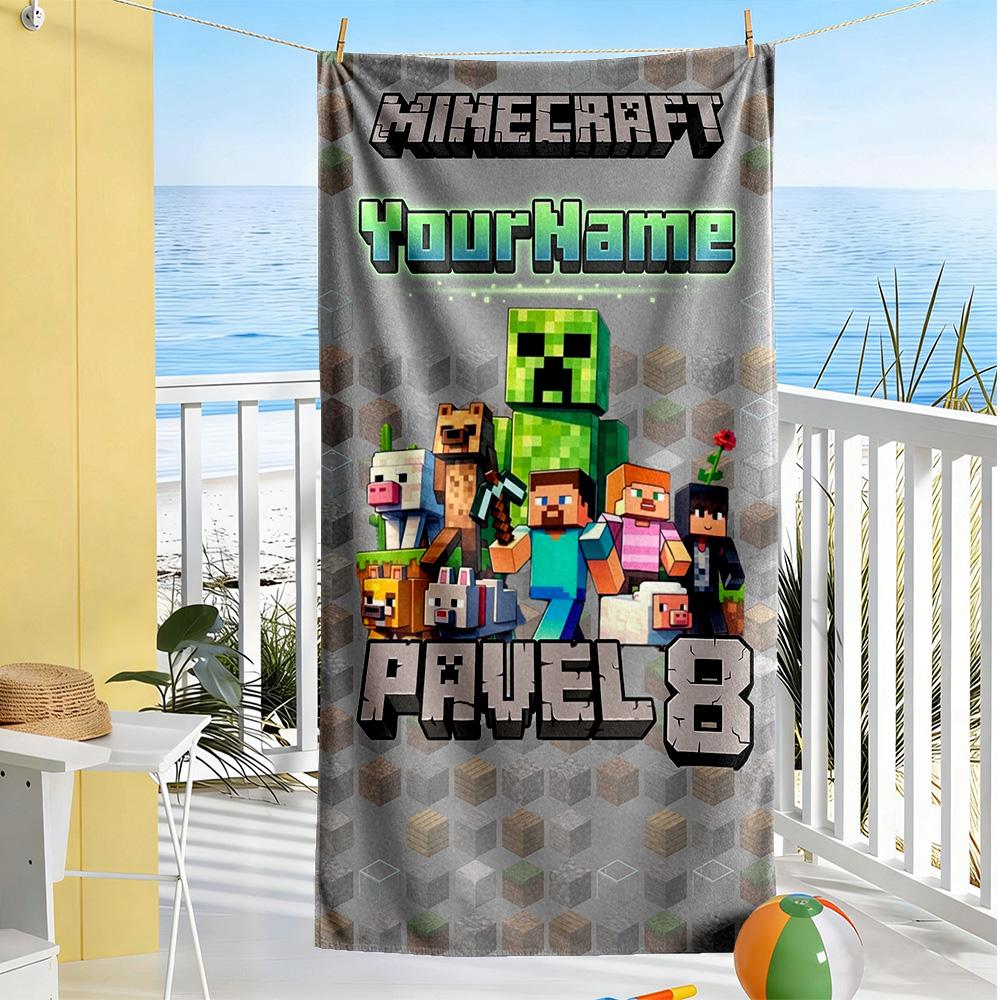 Minecraft Customized Name Beach Towel Soft Durable Quick-Dry For Beach Bathroom Outdoor Swimming Pool Camping Picnic Yoga Diving Vacation Accessories