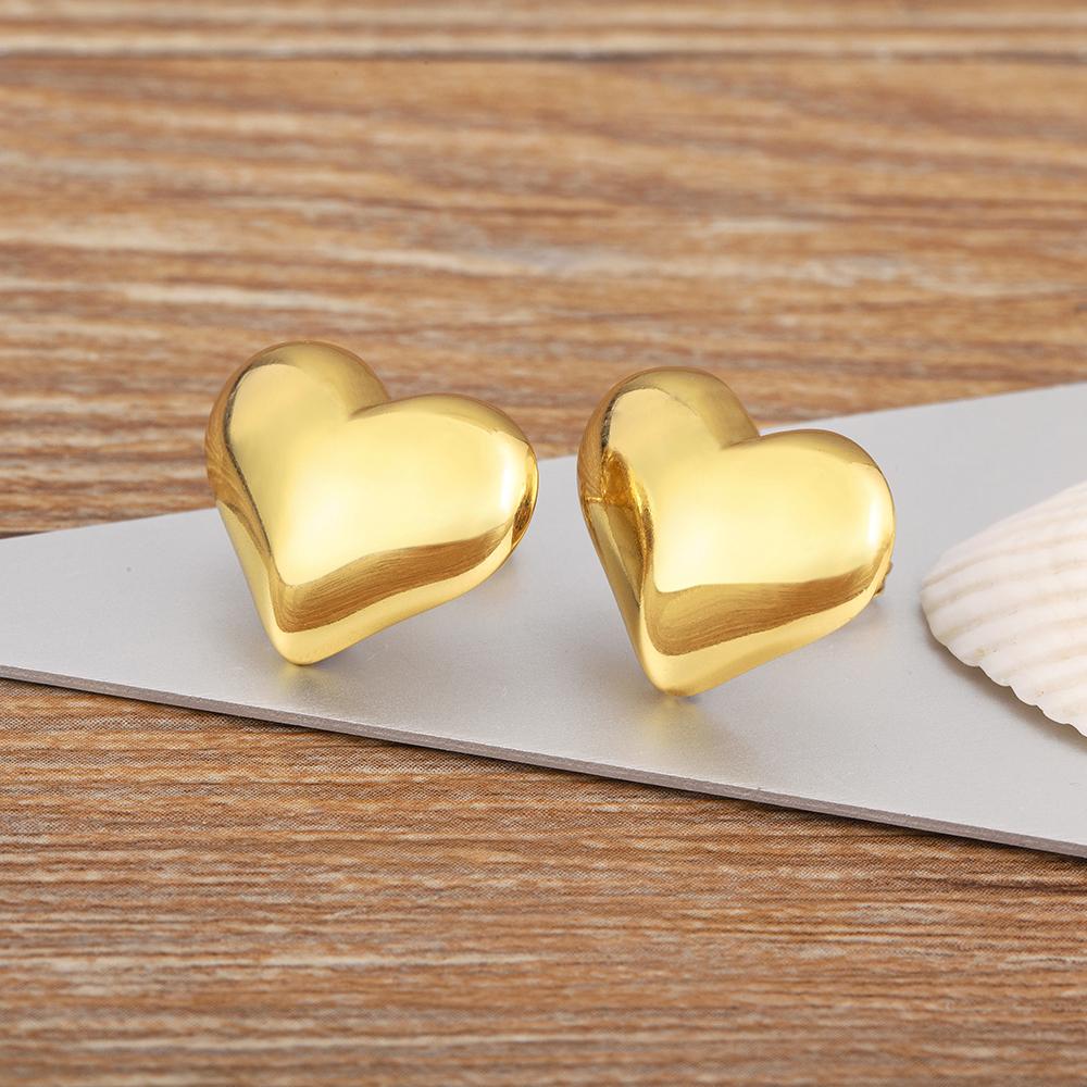 Nidin New Retro Copper Heart Shape Charm Stud Earrings S/L Size For Women Female Birthday Party Ear Jewelry Accessories Gifts