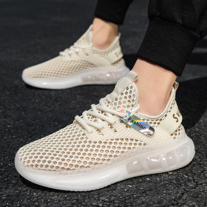 

Casual men s shoes Internet celebrity popcorn summer hollow mesh breathable casual running shoes versatile lightweight men s sports shoes 44 бежевый