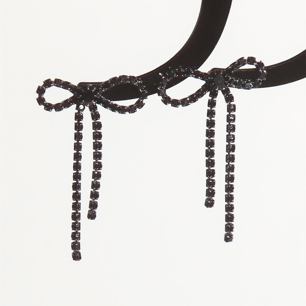 Elegant Black Bow Tassel Earrings Sparkling Rhinestone Small Earrings Elegant Trend Prom Earrings Women's Earrings 1 Pair