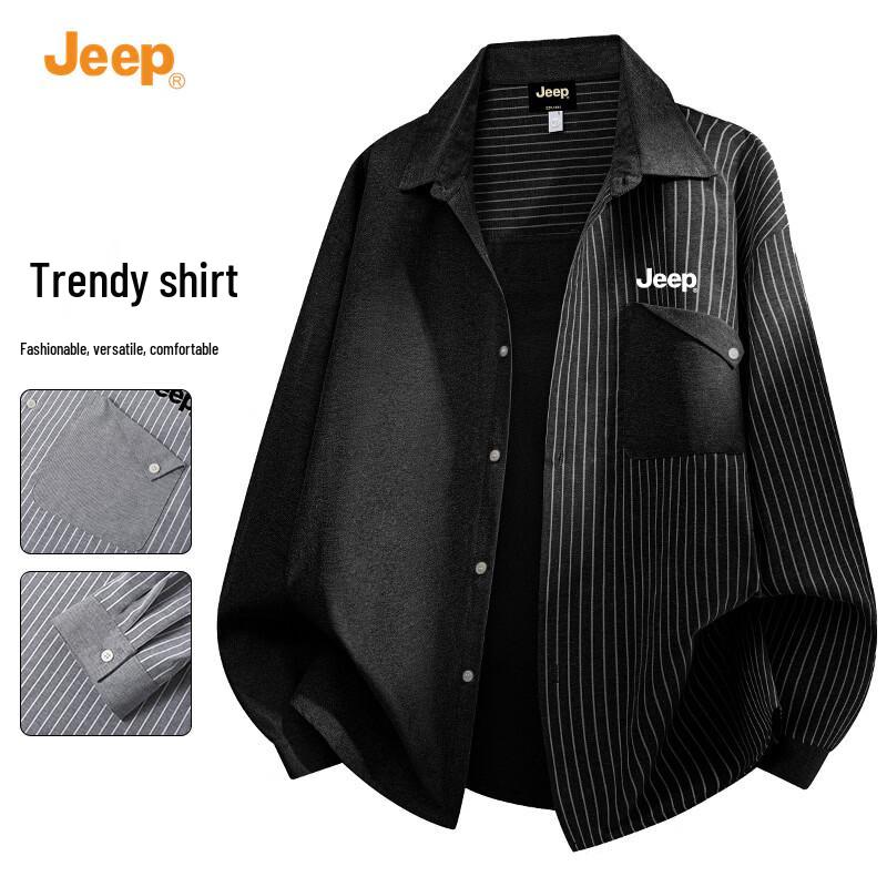 JEEP Men s Color-Block Stripe Long-Sleeve Shirt 6XL